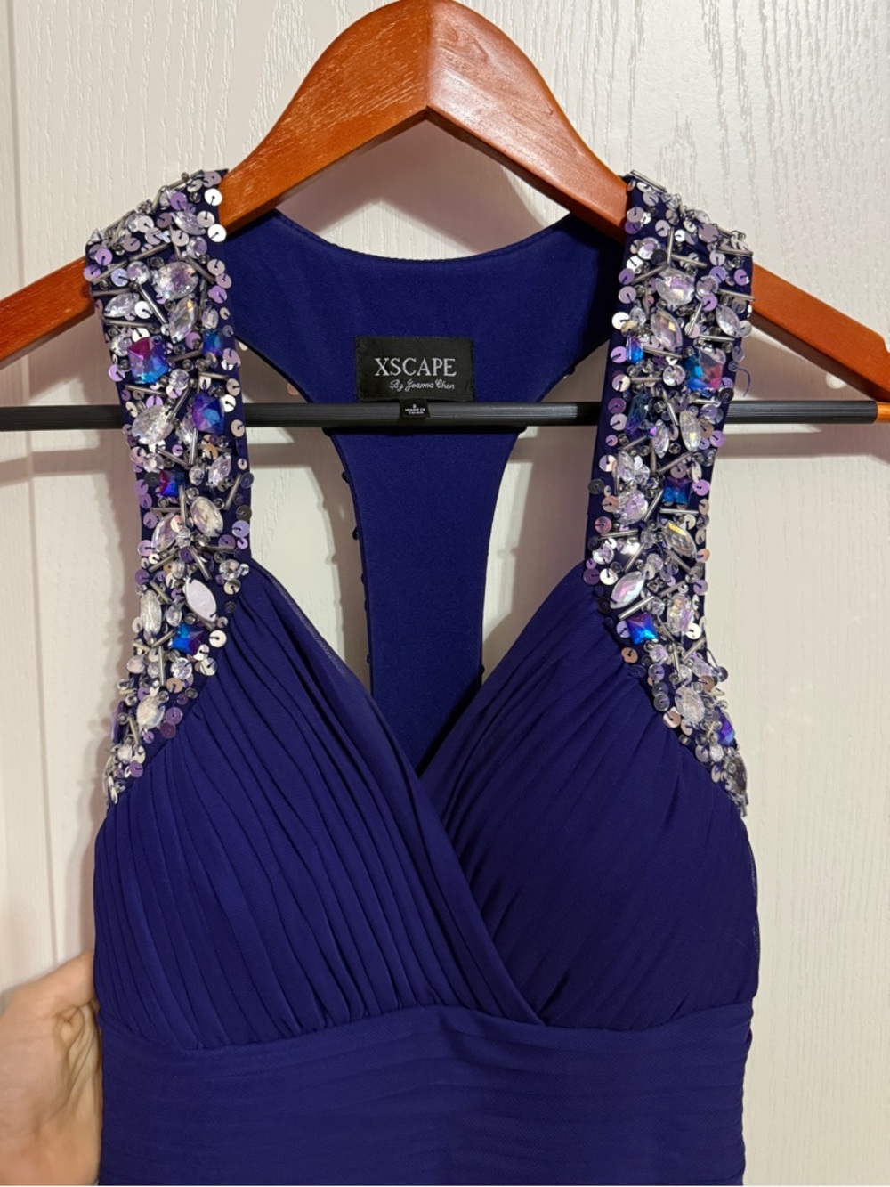 Xscape Midnight Navy Blue Beaded Open-Back Formal Gown Prom Dress Size 2